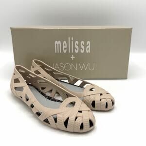 Melissa + Jason Wu II Beige Jelly Ballet Flats Size 5 Cutout Strappy Shoes